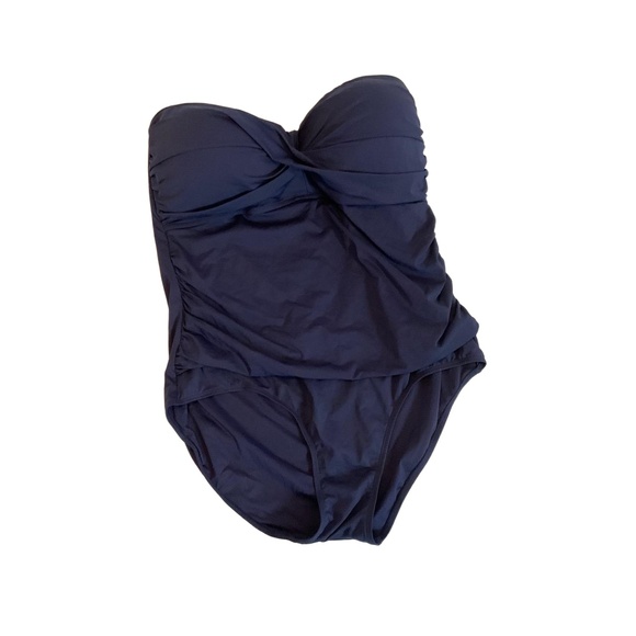 Anne Cole Navy Blue Strapless Ruched Bandeau One Piece Swimsuit 22W - Picture 1 of 4